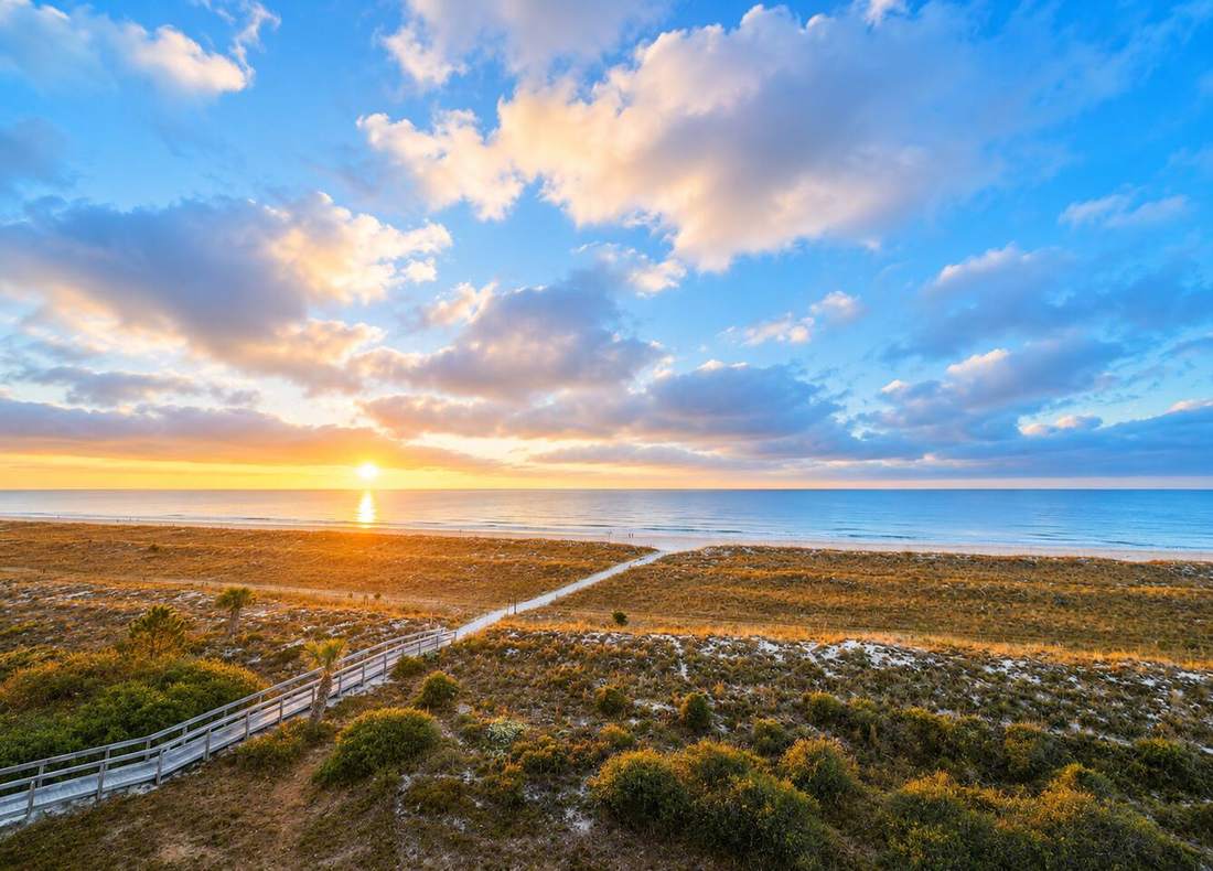 Sunrise over the Atlantic from the Folly Field beach walkway