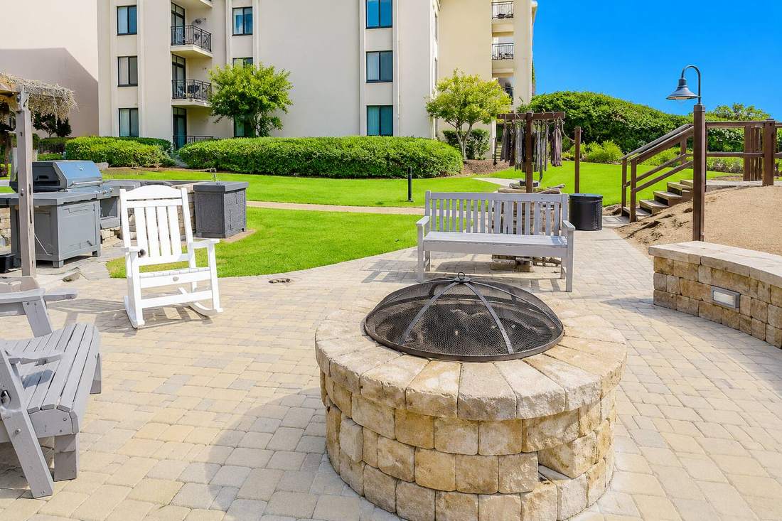 Resort fire pit and patio seating
