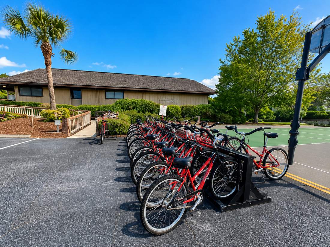 Guest bikes beside the resort sports court