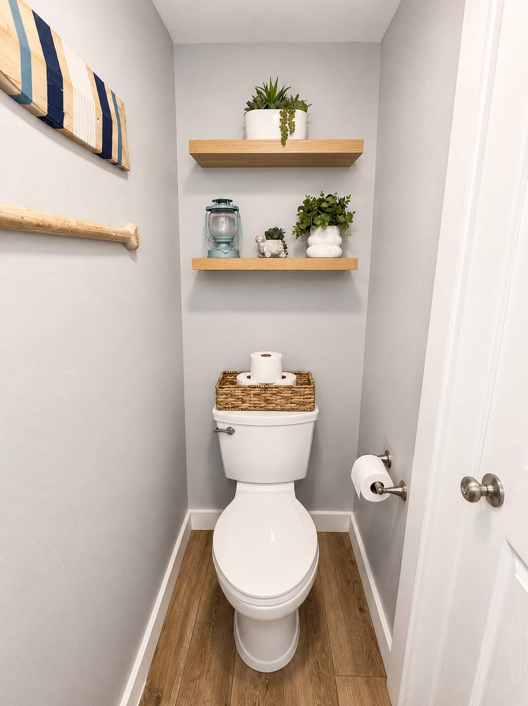 Half bath with floating shelves